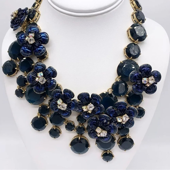 J. Crew Midnight Floral Navy Necklace - Picture 1 of 7